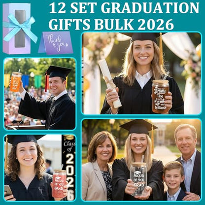 12-Pack Graduation Gift Glass Cups with Lids - 16 oz Commemorative Drinkware