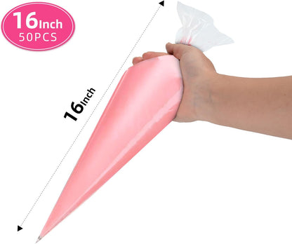 Skiennix 16-Inch Disposable Piping Bags - 50 Large Icing & Cake Decorating Bags for Perfect Frosting