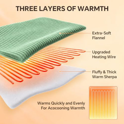 Green Full-Size Electric Heated Blanket with Preheat Function - 72x84 Inches
