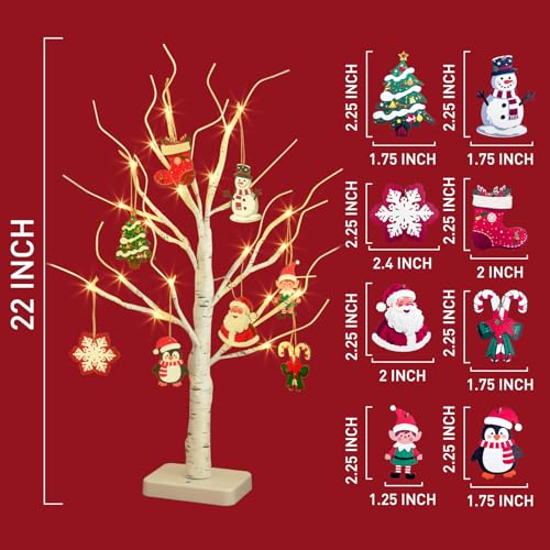 Xmas Tree x2: Lighted Birch Mini Christmas Trees with 24 LED Lights, 22in - 2 Pack