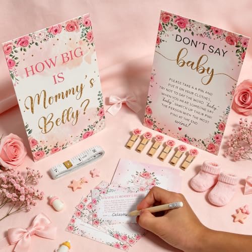 Baby Shower Games Set - 8-In-1 Floral Theme Party Activity Kit