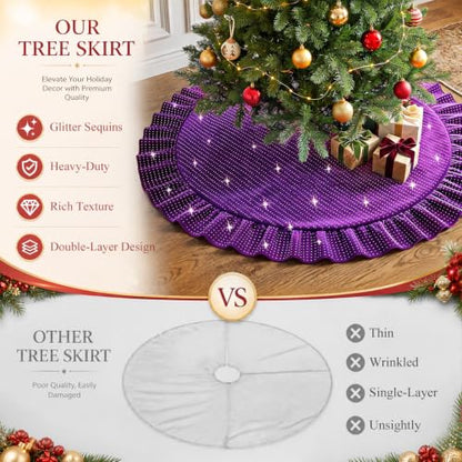 Purple Ruffled Velvet Christmas Tree Skirt - 36 Inch Diameter