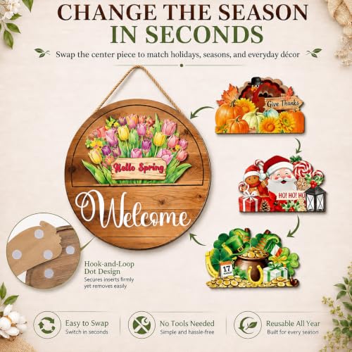 Interchangeable Seasonal Welcome Sign 12 Inch Front Door Decor - Variation 02