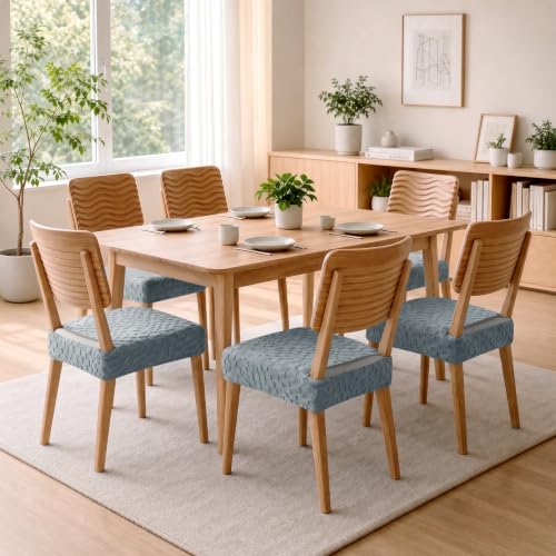 Stretch Dining Chair Seat Covers Set of 2 Light Grey - Washable Parson Chair Protectors with Elastic Bottom