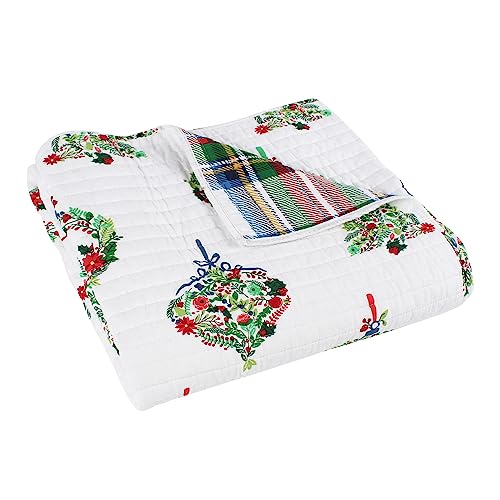 Festive Baubles Holiday Quilt Throw 50x60in Cotton Christmas Decor