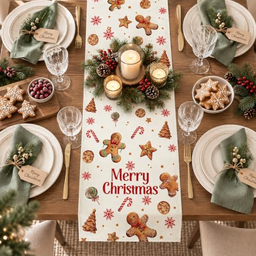 Christmas Gingerbread Table Runner 13x72 Inch Holiday Decor