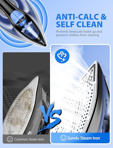 Sundu 1500W Steam Iron with Ceramic Soleplate & Auto-Off - Terra Blue