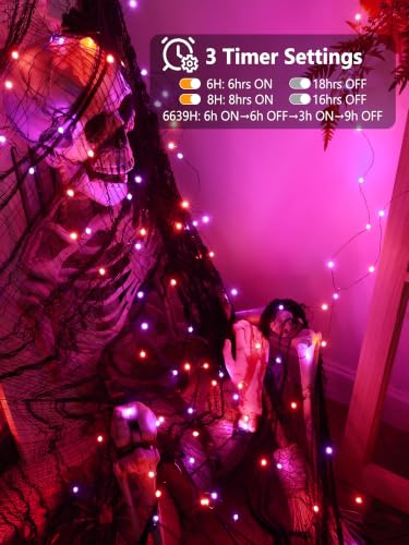 Rechargeable Halloween Fairy Lights 16.4ft 50 LED Orange & Purple 2 Pack