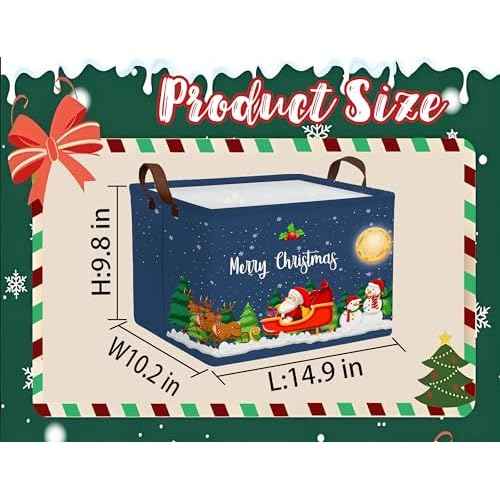 Large Christmas Gifts Empty Baskets Kids Collapsible Holiday Storage Bin with Handle (Deer Santa Claus)