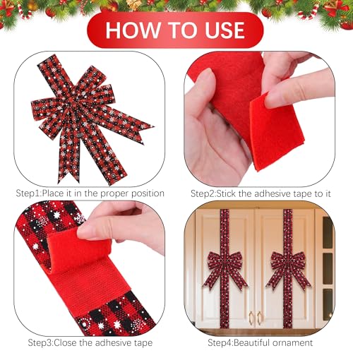 Christmas Door & Cabinet Bows with Snowflakes - Red Black Buffalo Plaid, 10 Pieces, 10 Inches