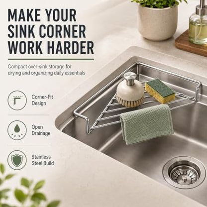 1pc Stainless Steel Corner Sink Shelf Triangular Kitchen Organizer