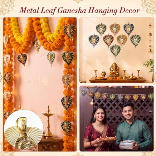 Metal Leaf Ganesha Figurines Bulk Gift Set with Thank You Cards - 4 Colors, 16 Pack