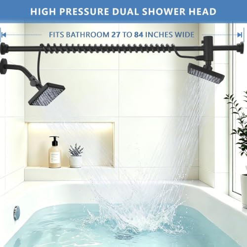Dual Shower Head for Couples - 6-Inch Rain Shower with Adjustable Slider, Matte Black Square