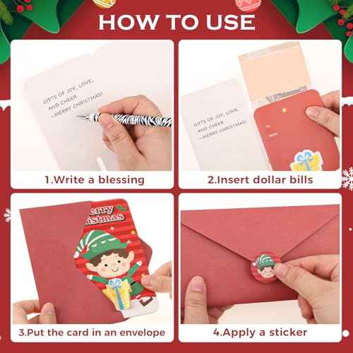 WSICSE 30PCS Christmas Money Holders for Cash, 6 Styles Christmas Money Envelopes with Stickers for Cash Greeting Cards Coupons Greetings