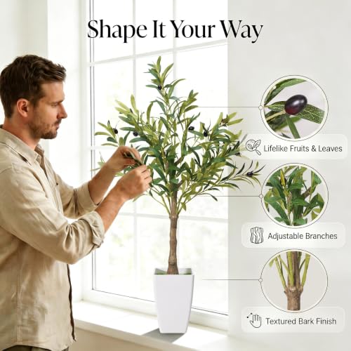 Small Faux Olive Tree 3FT with White Planter - Realistic Artificial Indoor Plant