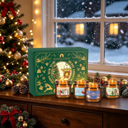 12pcs Holiday Scented Candles Set with Red & Green Variations Christmas Calendar Gift
