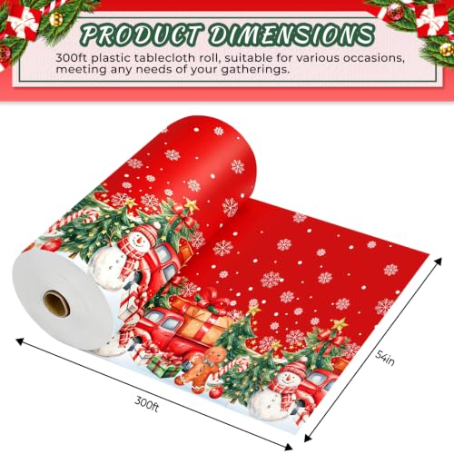 Snowflake Christmas Tablecloth Roll 54 Inch x 300 Feet Disposable Plastic