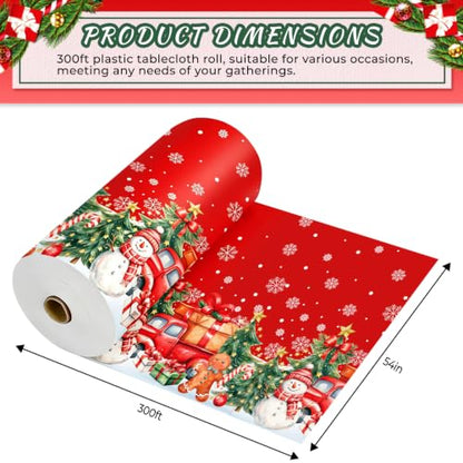 Snowflake Christmas Tablecloth Roll 54 Inch x 300 Feet Disposable Plastic