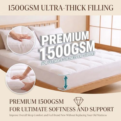 Queen Quilted 1500GSM Luxe Mattress Topper - Plush Cooling Support