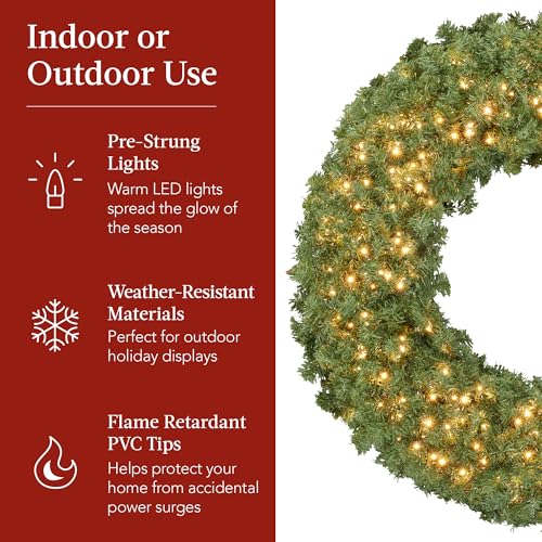36in Artificial Christmas Wreath with Red Lighted Bow and 150 LED Lights - Green Spruce