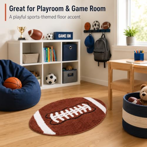 Brown Football Rug for Boys Room Decor 34x22 Inches Plush Non-Slip Playroom Mat