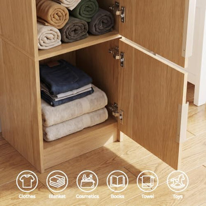 63" Modular Armoire Wardrobe with Mirror in Oak Finish