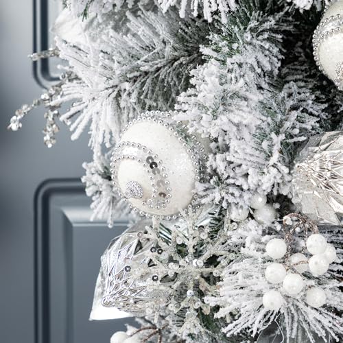 Silver White Christmas Teardrop Swag - 30 Inch Frosted Berry Garland for Indoor Holiday Decor