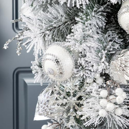 Silver White Christmas Teardrop Swag - 30 Inch Frosted Berry Garland for Indoor Holiday Decor
