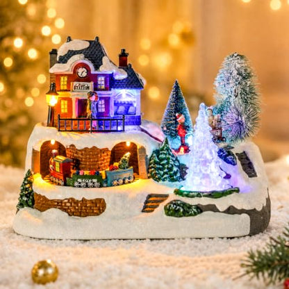 VCUTEKA Christmas Village Train Station with Music - Holiday Decor