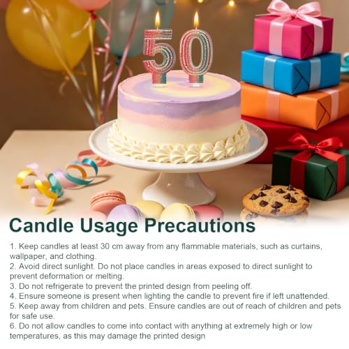 Retro Colorful Number Birthday Candles 50 - 2 Pcs Party Cake Decorations