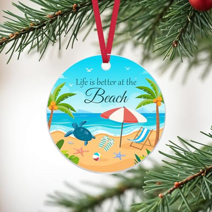 Beach Themed Christmas Ornament Gift for Beach Lovers, Acrylic Hanging Decor