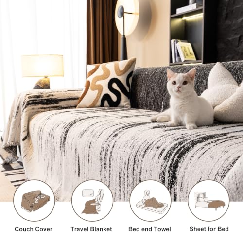 Boho Chenille Sofa Cover 71x134 Inches Washable for Pet Protection - Grey Black