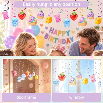 12 Pcs Squishy Birthday Decorations Hanging Ceiling Swirls - Party Decor