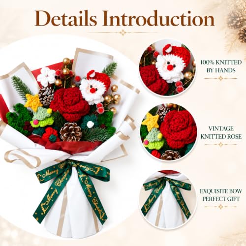 Christmas Crochet Flower Bouquet with Santa Decoration - Handmade Holiday Decor