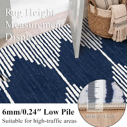 HelloTree Modern Geometric Area Rug Navy 5' x 7' for Living Room