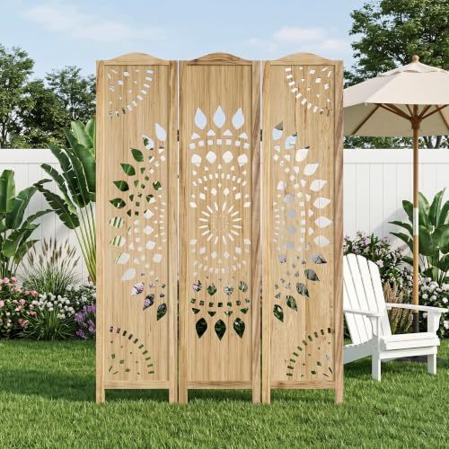 Room Divider 3 Panels - 5.62ft Tall Boho Folding Wood Privacy Screen, Natural (Variation of THIS listing: Natural / 3 Panels)