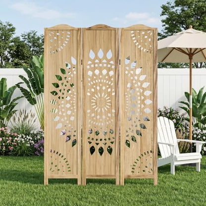 Room Divider 3 Panels - 5.62ft Tall Boho Folding Wood Privacy Screen, Natural (Variation of THIS listing: Natural / 3 Panels)