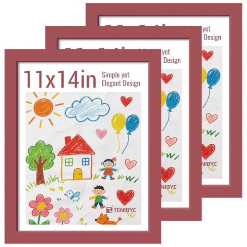 Red Wood 11x14 Picture Frame 3 Pack - Glass Photo Art Display