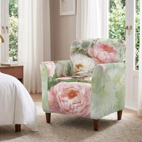 Pink Peony Bloom Stretch Armchair Slipcover for Living Room Furniture