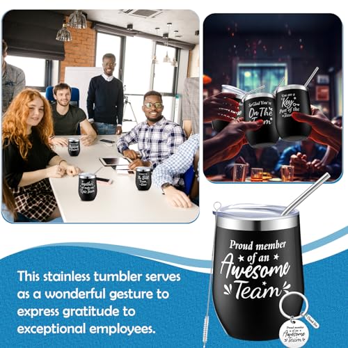Dandat Employee Appreciation Gifts Team Christmas Black 12 Pack - Insulated Travel Wine Tumblers & Keychains
