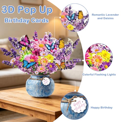 Lavender Birthday 3D Pop Up Card with Music & LED Lights – XUNXMAS