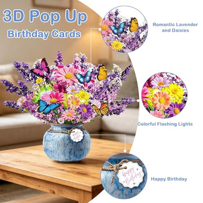 Lavender Birthday 3D Pop Up Card with Music & LED Lights – XUNXMAS