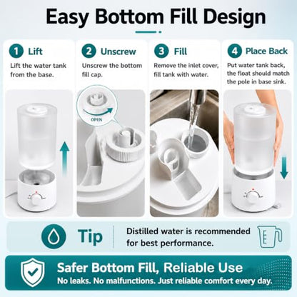 White 4L Ultrasonic Bedroom Humidifier with Essential Oil Tray & Quiet Operation