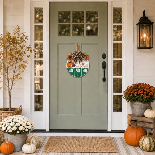 Fall Door Sign for Front Door - White Wooden Football Wreath Decor - Autumn Welcome Sign