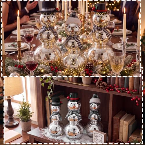 FillTouch Christmas Icon Glass Snowman Figurines Decoration - Stylish Set of 3