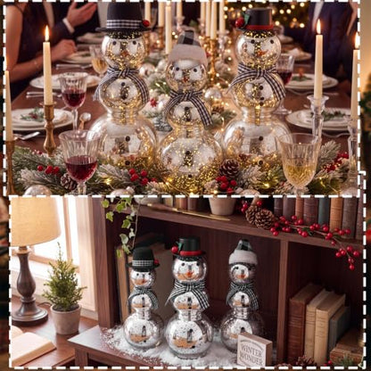 FillTouch Christmas Icon Glass Snowman Figurines Decoration - Stylish Set of 3