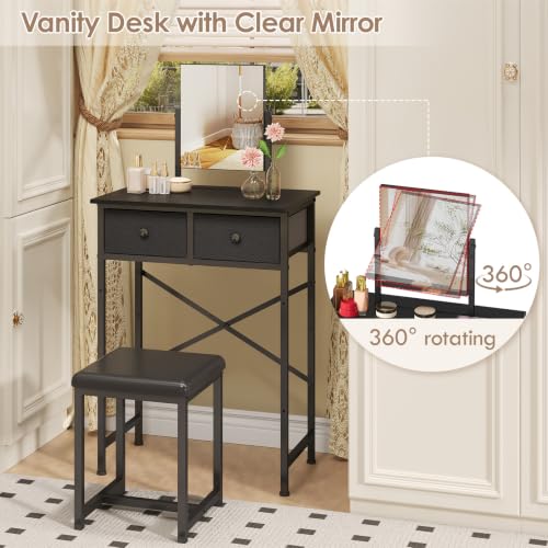 Black Vanity Desk with Mirror & Chair - 19.7in Mini Dressing Table Set for Kids & Teens (Variation: Black)