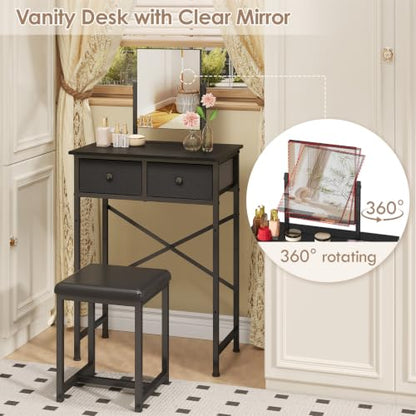 Black Vanity Desk with Mirror & Chair - 19.7in Mini Dressing Table Set for Kids & Teens (Variation: Black)