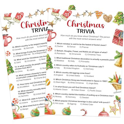 Christmas Trivia Game Pack of 30 Cards - Holiday Party Fun for Family & Adults