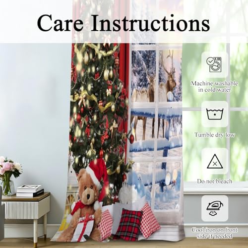 Christmas Blackout Curtains for Living Room Snowy Forest Xmas Tree Wreath 52x84 Inches Pack of 2